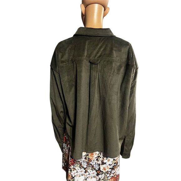 True Craft Women's XL Olive Green Corduroy Button Down Shirt Jacket - Picture 3 of 6